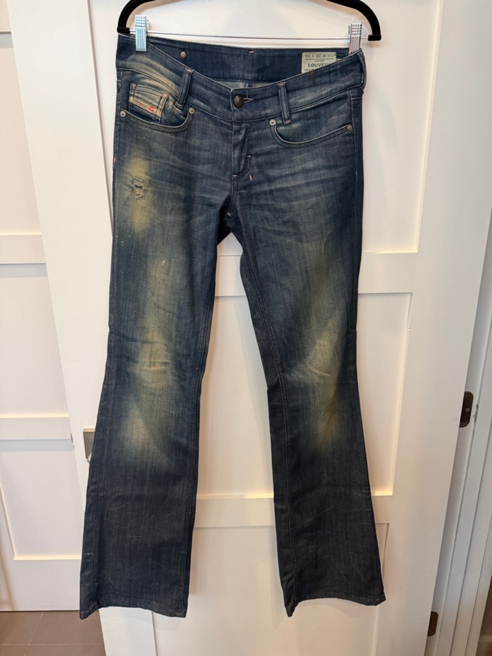 Distressed Dark Blue Flare Jeans